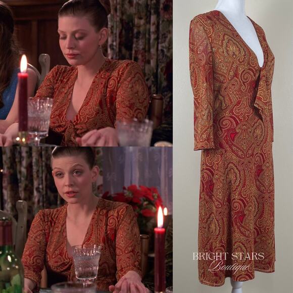 Rare Paisley Dress ASO Tara Maclay Buffy the Vampire Slayer Long Sleeve V-Neck - Picture 3 of 10